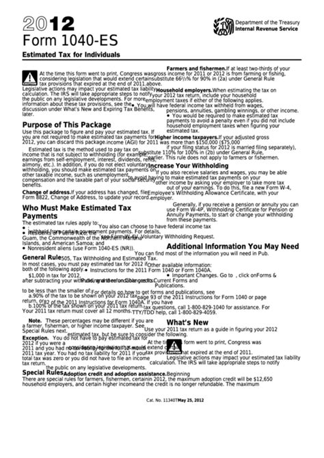 Fillable Form 1040 Es Estimated Tax For Individuals | 1040 Form Printable