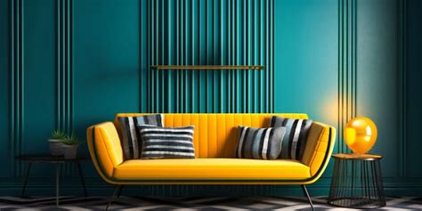 Premium Photo | Modern sofa against yellow wall with teal wall