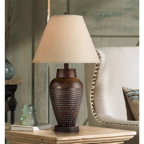 Regency Hill Modern Table Lamp Rustic Hammered Bronze Metal Vase ...