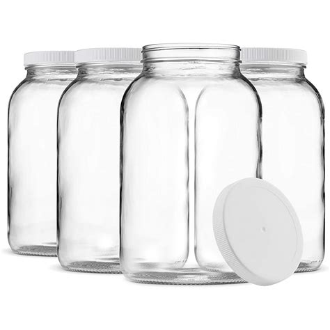 1-Gallon Glass Jar [set of 4] Wide Mouth with Airtight Plastic Lid ...