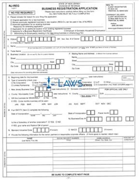 FREE Form NJ Business Registration Application - FREE Legal Forms - LAWS.com