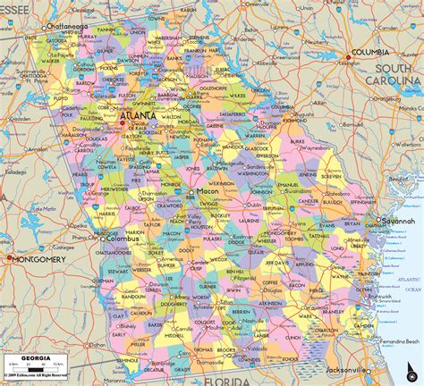 Map of the State of Georgia - map includes cities, towns and counties outline. | Georgia map ...