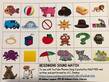 Beginning Sound Match to use with Phonics 2 Song on YouTube | TpT