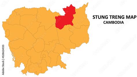 ภาพประกอบสต็อก Stung Treng State and regions map highlighted on ...