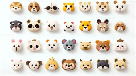 Set of animal faces, face emojis, stickers, emoticons,cartoon funny mascot characters face set ...