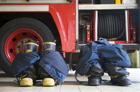 Firefighter S Boots and Trousers in a Fire Station Stock Image - Image ...