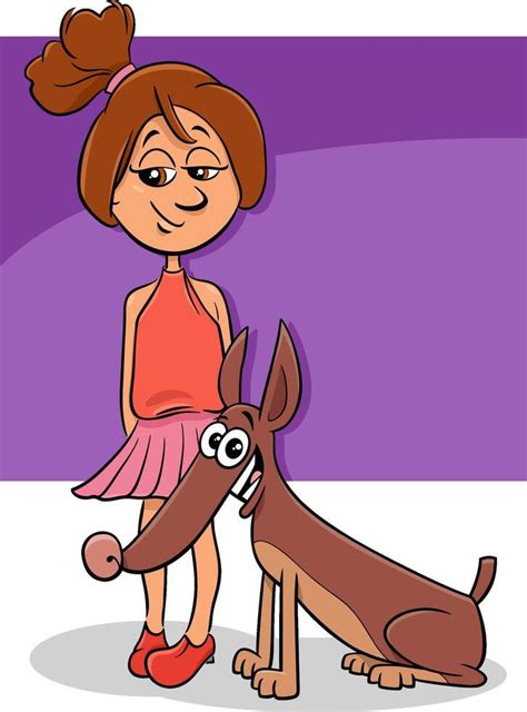 cartoon girl with funny dog animal character 45487769 Vector Art at ...