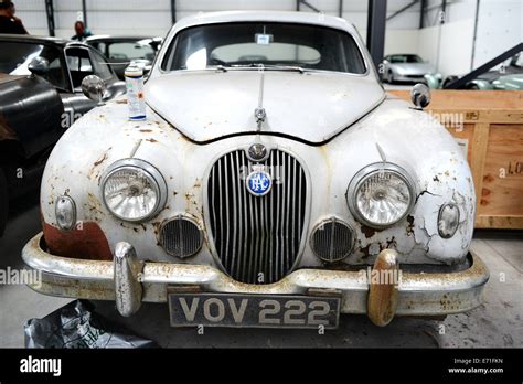 Old vintage cars Jaguar car waiting to be restored at Classic Motor Cars Uk Stock Photo - Alamy