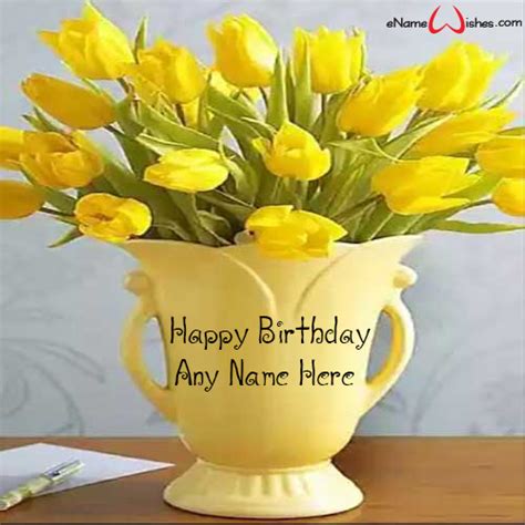 Elegant Yellow Flowers Name Wish for Birthday - Name Birthday Cakes - Write Name on Cake Images