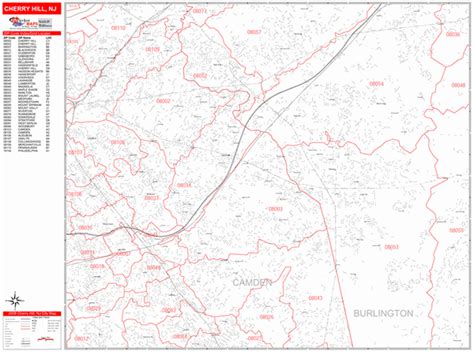 Cherry Hill New Jersey Zip Code Wall Map (Red Line Style) by MarketMAPS