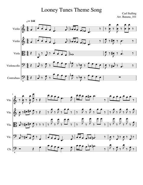 Looney Tunes Theme Song sheet music for Violin, Viola, Cello ...