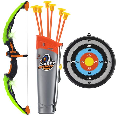 TEMI Kids Bow And Arrow Set LED Light Up Archery Toy Set With 10 Suction Cup Arrows, Target ...