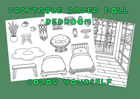 Printable Uncolored Paper Doll Bedroom / Toca Boca Flower Bedroom ...