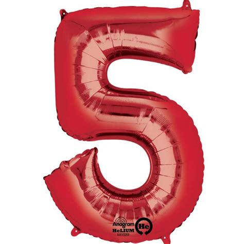 Red Number "5" - 34in. Mylar Balloon | Balloon Warehouse™