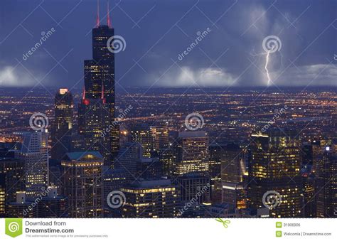 Skyline Chicago Storm stock photo. Image of horizon, illumination ...