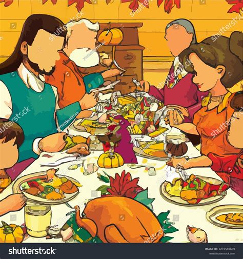 Thanksgiving Cartoon Anime Family Having Thanksgiving Stock Vector ...