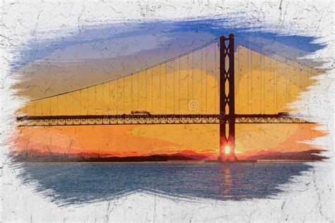 Forth Road Bridge in Queensferry, Edinburgh, Watercolor Painting Stock Illustration ...