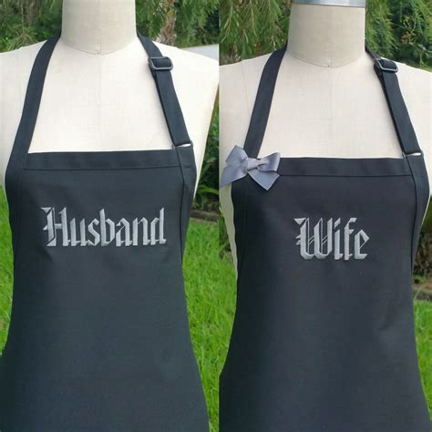 Dark grey personalize aprons Husband and Wife embroidery aprons Aprons for him and her ...