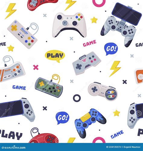 Modern Game Console Controllers Seamless Pattern, Video Game Players Accessory Devices ...