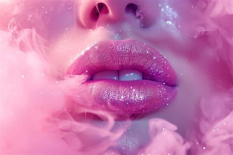 Premium Photo | Closeup pink lips glitter makeup