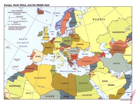 Large political map of Europe, North Africa and the Middle East – 2000 | Vidiani.com | Maps of ...