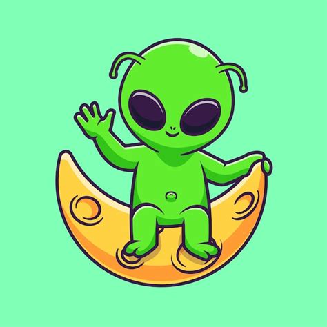 Premium Vector | Cute Alien Waving Hand On Moon Cartoon Vector Icon Illustration Science ...