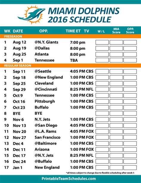 Miami Dolphins Football Schedule. Print Here -http://printableteamschedules.com/NFL ...