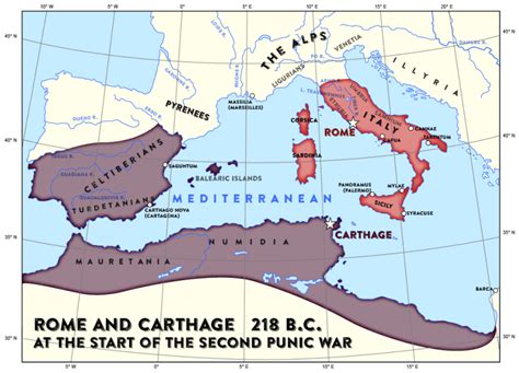 Map of Rome and Carthage at the start of the second Punic War ...