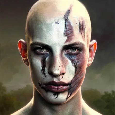 portrait painting of young man with burn scars on his | Stable Diffusion