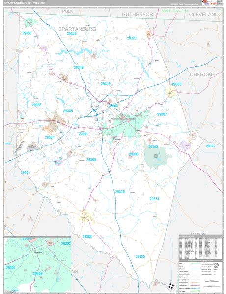 Spartanburg County, SC Zip Code Map - Premium