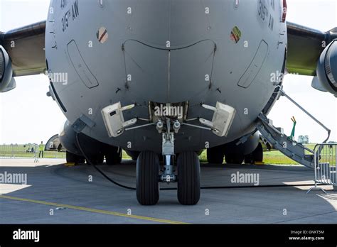 The front landing gear of a strategic and tactical airlifter Boeing C-17 Globemaster III. US Air ...