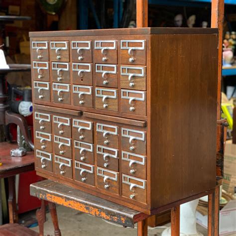 Vintage Walnut 30-Drawer Card Catalog Library Cabinet - Scranton Antiques