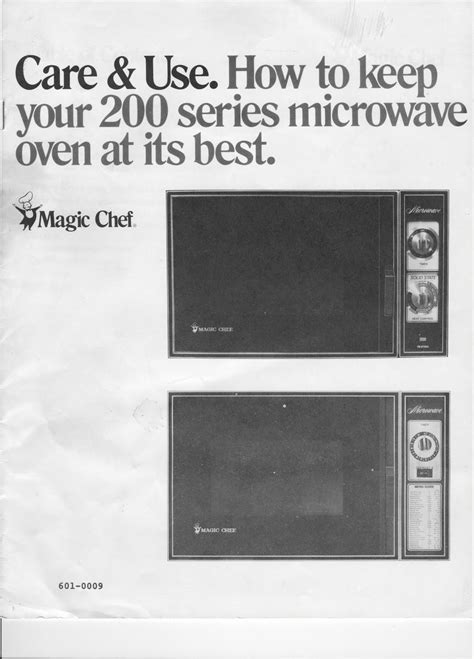 1983 Fleetwood Pace Arrow Owners Manuals: Magic Chef 200 series microwave manual