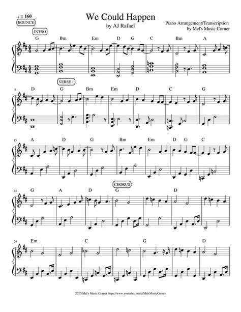 AJ Rafael - We Could Happen (piano sheet music) by Mel's Music Corner Sheet Music