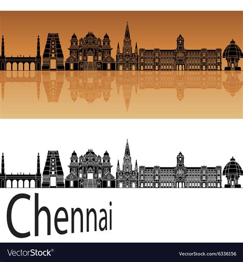 Chennai skyline in orange Royalty Free Vector Image