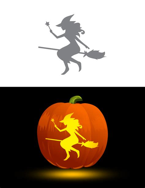 Printable Beautiful Flying Witch Pumpkin Stencil