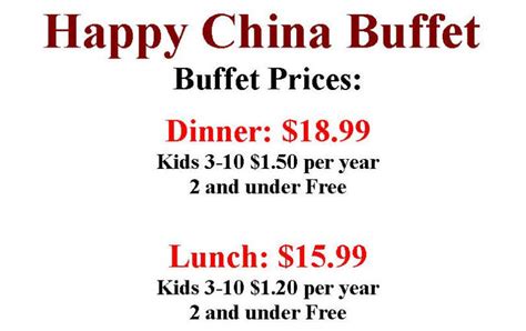 Happy China Buffet Menu, Bangor, ME