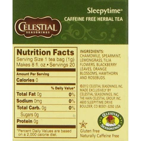 Celestial Seasonings, Herbal Tea, Sleepytime, Caffeine Free, 20 Tea Bags - 1.0 oz (29 g)