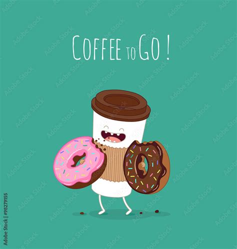 Coffee and donuts illustration. Vector cartoon. Friends forever. Comic ...