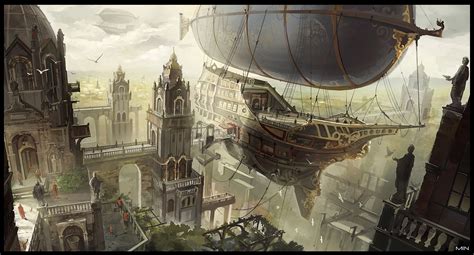 Airship http://minnguen.blogspot.sg/ | Steampunk airship, Steampunk artwork, Steampunk city