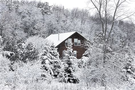 Log cabin house amid Winter wonderland Photograph by James Brey - Fine ...