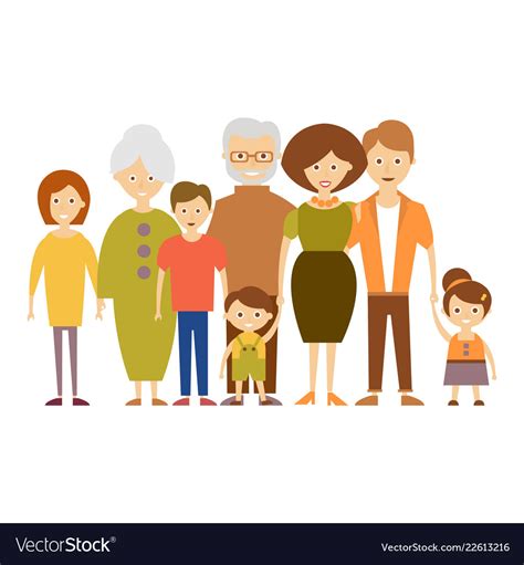 Big nuclear family in flat Royalty Free Vector Image