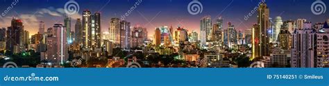 Bangkok Skyline Night Panorama Stock Image - Image of high ...