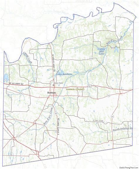 Topographic map of Fannin County, Texas | Map, Fannin, Us map