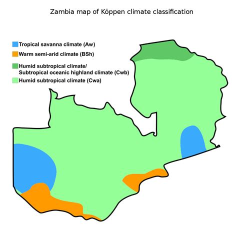 Zambia map of Köppen climate classification. Tropical Savanna Climate, Country Information ...