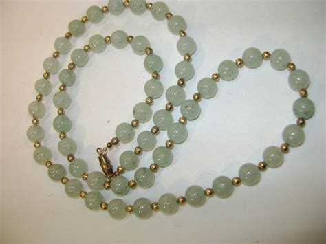 VINTAGE Jade-like Necklace with Gold tone beads from ruthsantiques on ...