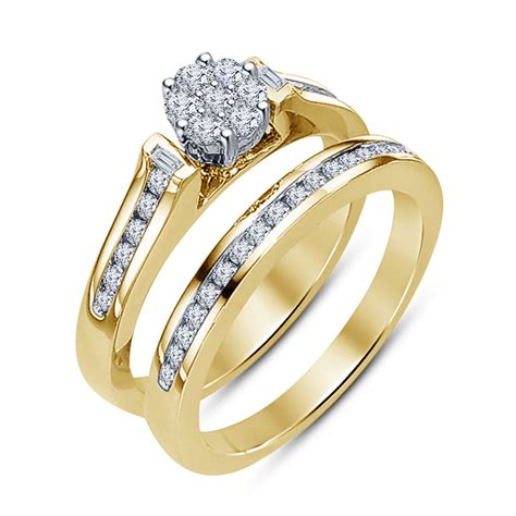 14K Yellow Gold Plated White RD Sim Diamond Women's Wedding Bridal Ring ...