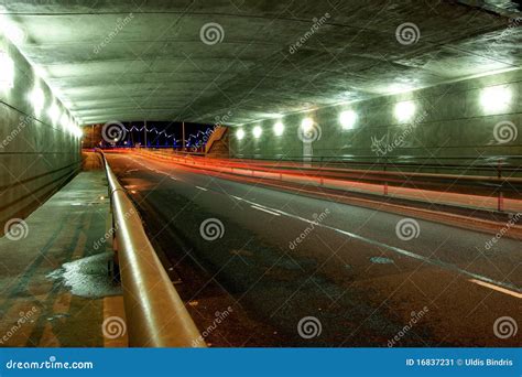 Highway tunnel in night stock image. Image of driving - 16837231