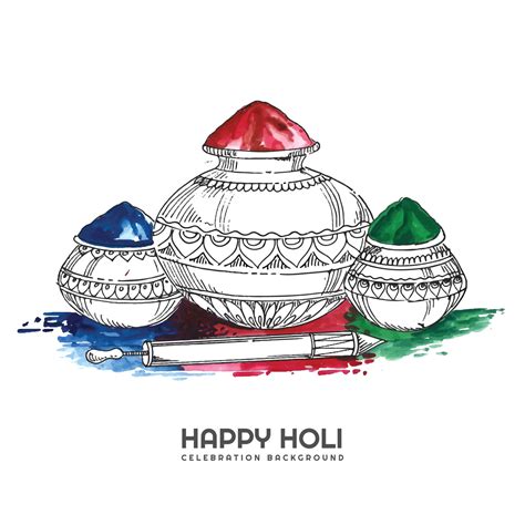 Hand draw sketch gulal bowl for happy holi festival background 5991628 ...