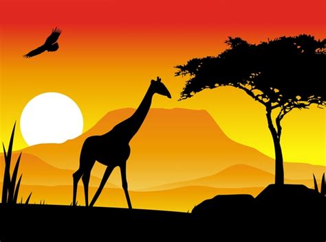 giraffe silhouette with sunset background vector 01 free download